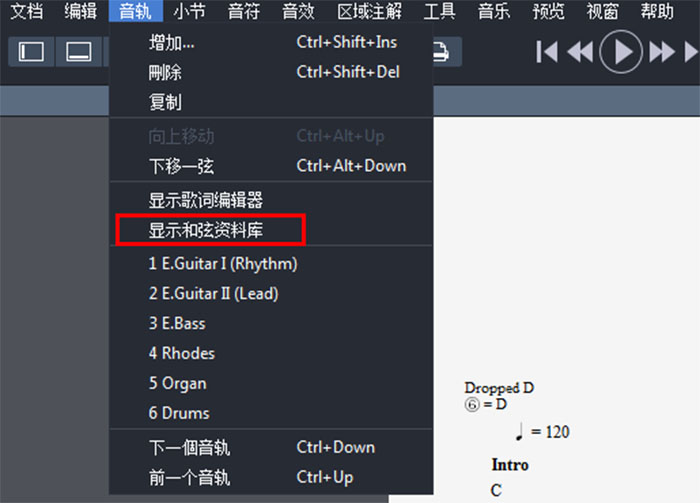 显示和弦资料库