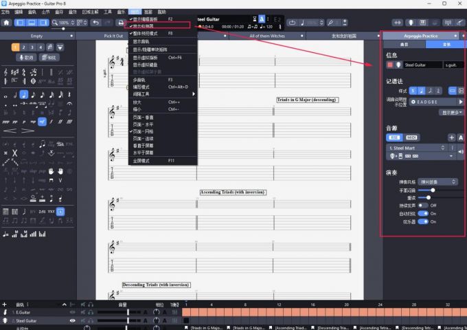 Guitar Pro如何不显示五线谱 Guitar Pro如何添加变调夹