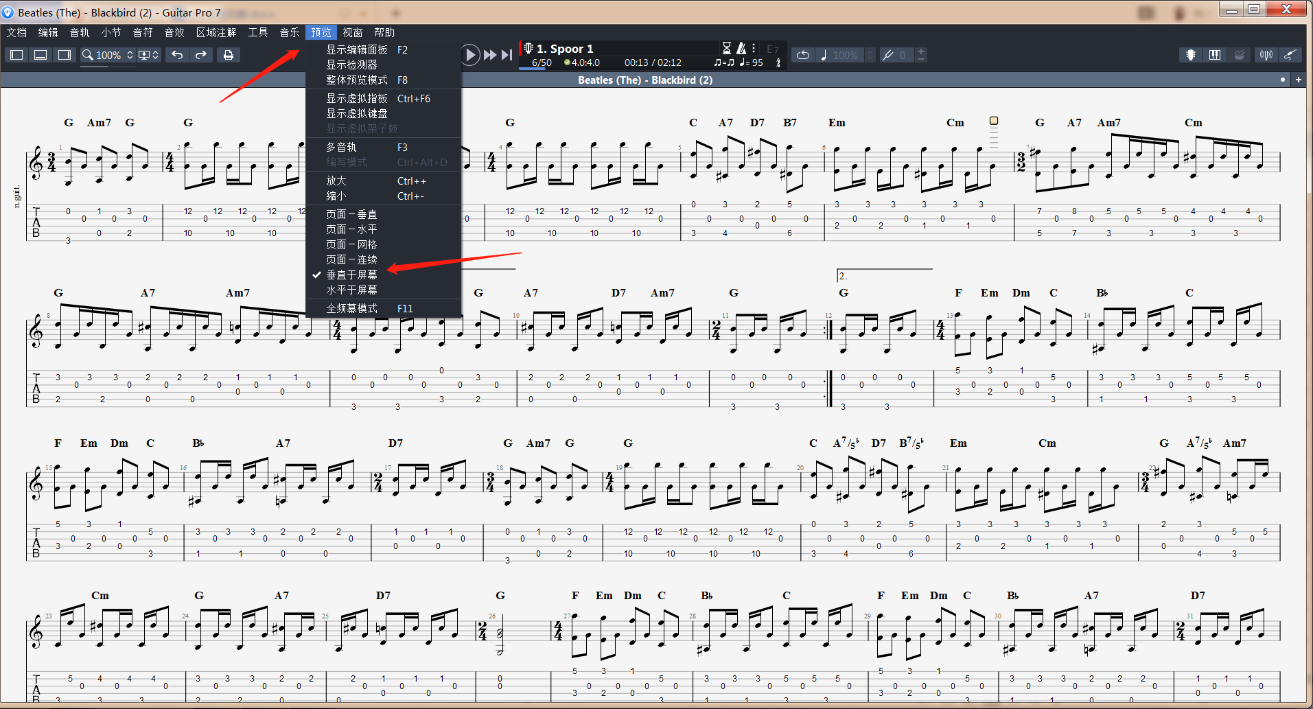 《Black bird》垂直方向曲谱