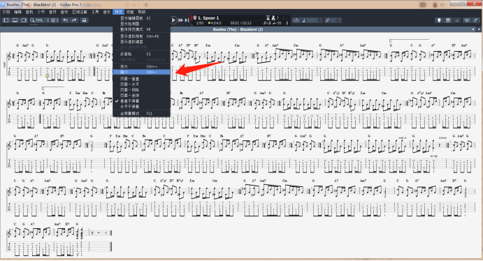 《Black bird》曲谱全屏缩小界面