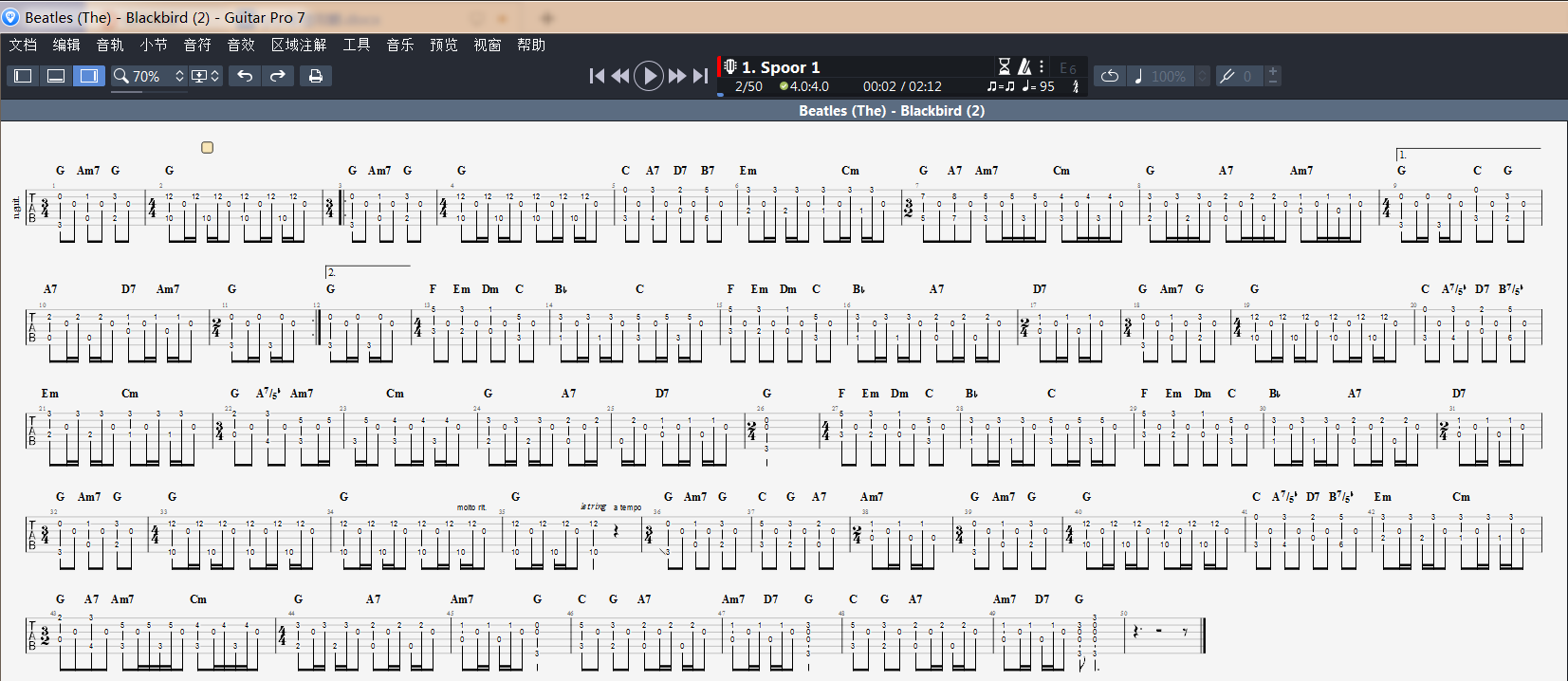 《Black bird》曲谱（六线谱）全屏缩小界面