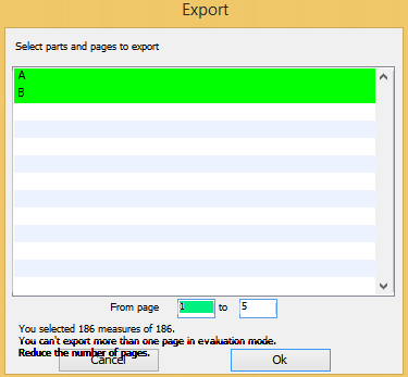 选择曲谱部分和页数导出